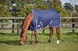WeatherBeeta ComFiTec Essential Standard Neck Turnout Sheet (0g Lite) in Navy with Silver/Red Trim