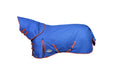 WeatherBeeta ComFiTec Plus Dynamic II Detach-A-Neck Turnout Blanket (220g Medium) in Royal Blue with Bright Orange Trim on White Background