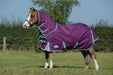 WeatherBeeta ComFiTec Premier Freedom Detach-A-Neck Pony Turnout Blanket (220g Medium) in Purple with Navy/Mint Trim
