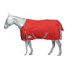 WeatherBeeta ComFiTec Classic Standard Neck Turnout Blanket (220g Medium) in Red with Silver/Navy Trim on White Background