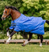 Amigo Hero Ripstop Turnout Sheet (0g Light) in Blue with Navy and Grey Trim - On horse, side view