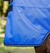 Amigo Hero Ripstop Turnout Sheet (0g Light) in Blue with Navy and Grey Trim - Closeup of front leg arches