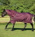 Amigo Hero Ripstop Plus Turnout Sheet (0g Light, 0g Hood) in Fig with Navy and Tan Trim - On horse, side view