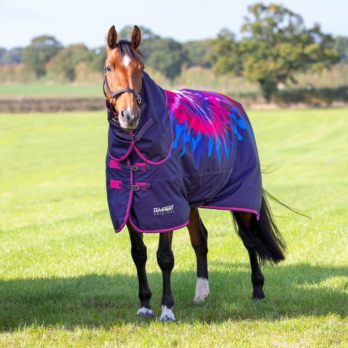 Shires Tempest Original Turnout Neck Cover (0g Lite) in Pink Tye Dye - On Horse
