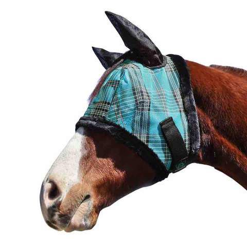 Kensington Fly Mask with Fleece Trim and Ears with Forelock Hole in Black Ice Plaid