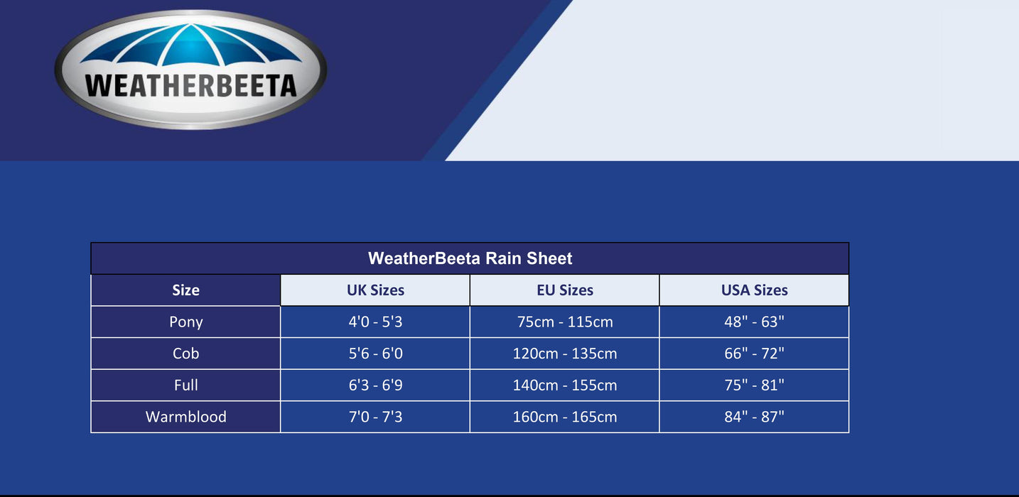 WeatherBeeta Rain Sheet (No Fill) Size Guide