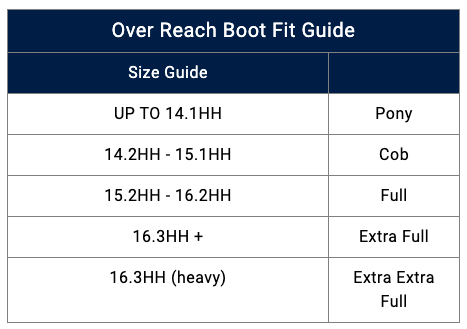Shires ARMA Over Reach Boots Size Guide