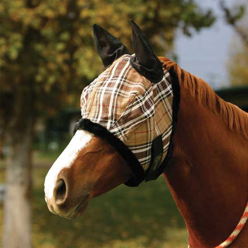 Kensington Fly Mask with Fleece Trim with Ears - Deluxe Black Plaid