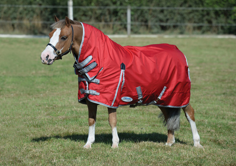 WeatherBeeta ComFiTec Classic Combo Neck Turnout Blanket (220g Medium) in Red with Silver/Navy Trim