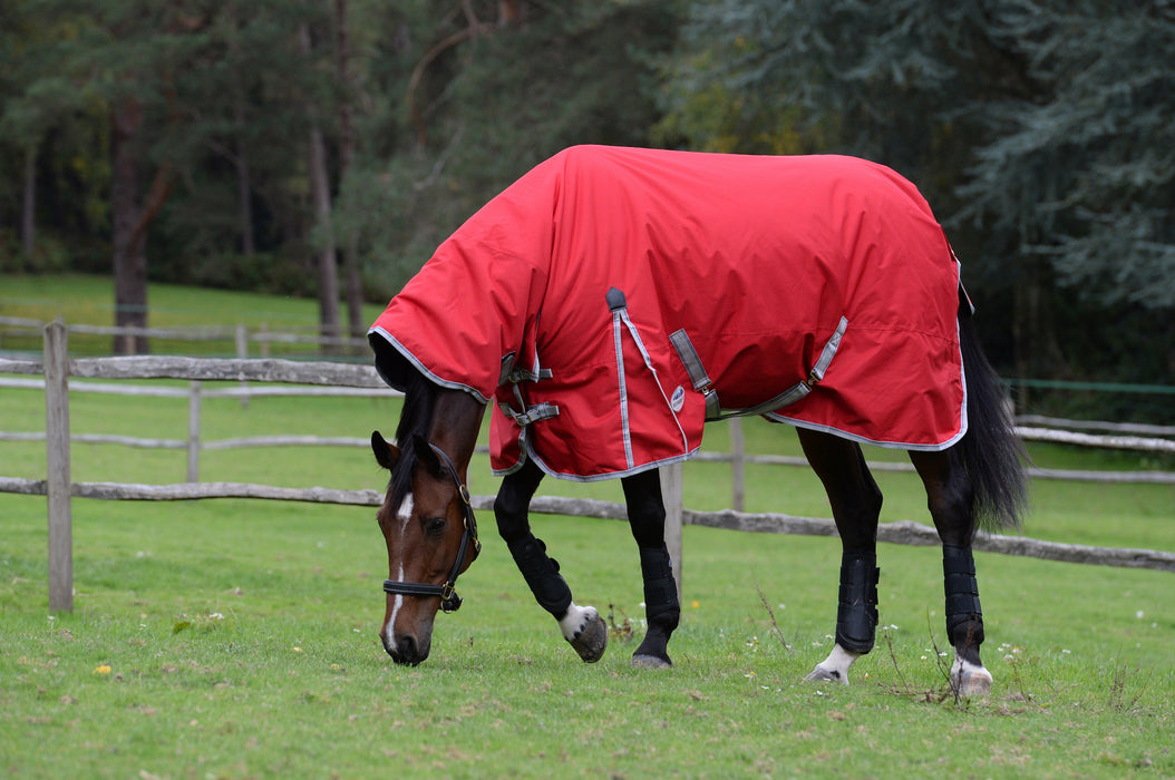 WeatherBeeta ComFiTec Classic Combo Neck Turnout Blanket (300g Heavy) in Red with Silver/Navy Trim