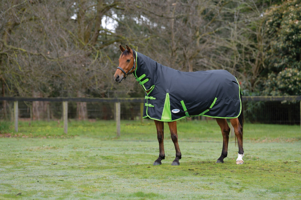 WeatherBeeta ComFiTec Classic Combo Neck Turnout Sheet (0g Lite) in Black with Lime Green Trim