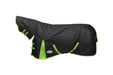 WeatherBeeta ComFiTec Classic Combo Neck Turnout Sheet (0g Lite) in Black with Lime Green Trim on White Background