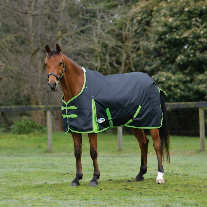 WeatherBeeta ComFiTec Classic Standard Neck Turnout Sheet (0g Lite) in Black with Lime Green Trim