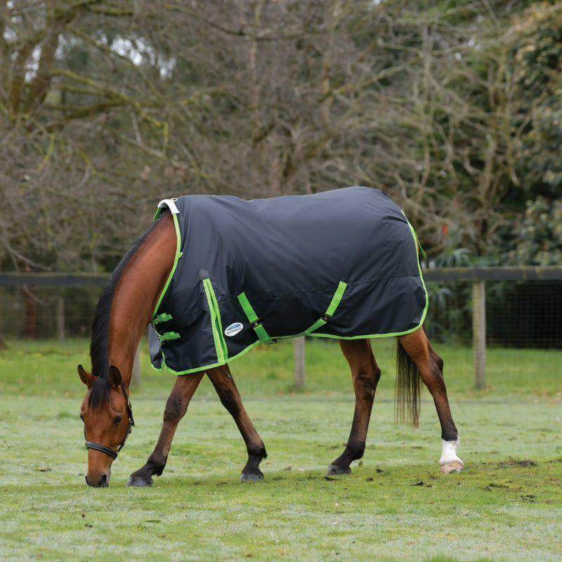 WeatherBeeta ComFiTec Classic Standard Neck Turnout Sheet (0g Lite) in Black with Lime Green Trim