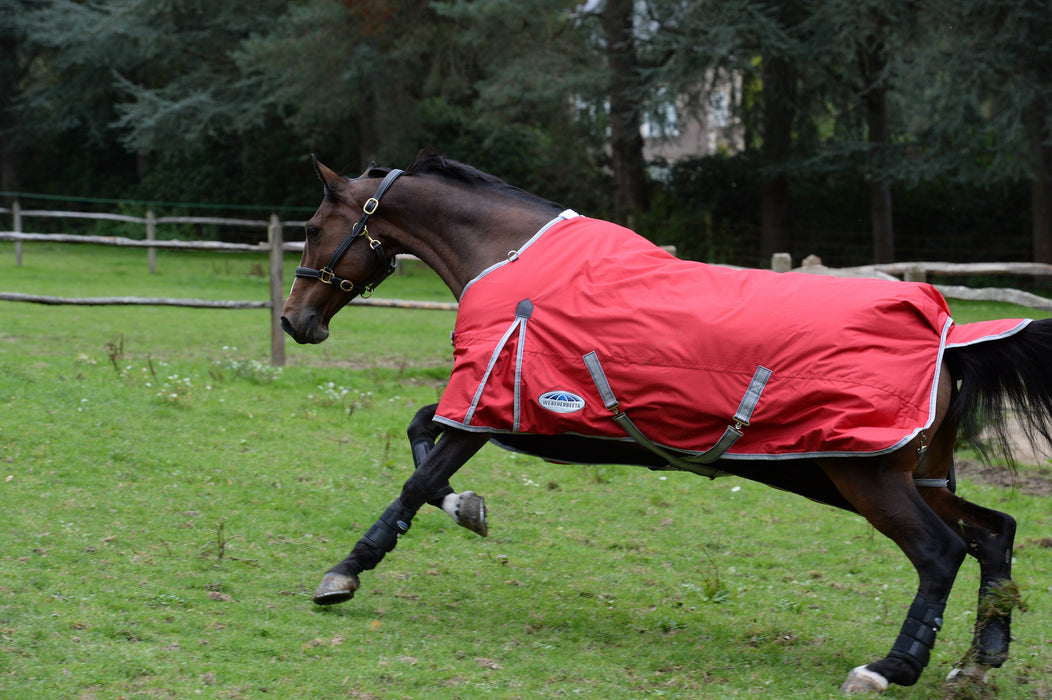 WeatherBeeta ComFiTec Classic Standard Neck Turnout Sheet (0g Lite) in Red with Silver/Navy Trim