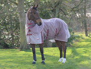 WeatherBeeta ComFiTec Ripshield Plus Detach-A-Neck Fly Sheet (No Fill + Belly Wrap) in White with Burgundy - Horse from side