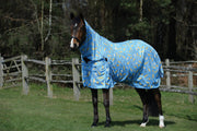 WeatherBeeta ComFiTec Essential Mesh II Combo Neck Fly Sheet (No Fill + Hood) in Seahorse Print - On horse from side