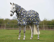 WeatherBeeta ComFiTec Essential Mesh II Combo Neck Fly Sheet (No Fill + Hood) in Umbrella Print - On horse from side