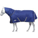 WeatherBeeta ComFiTec Premier Free II Detach-A-Neck Turnout Blanket (220g Medium) in Dark Blue with Grey/White Trim on White Background