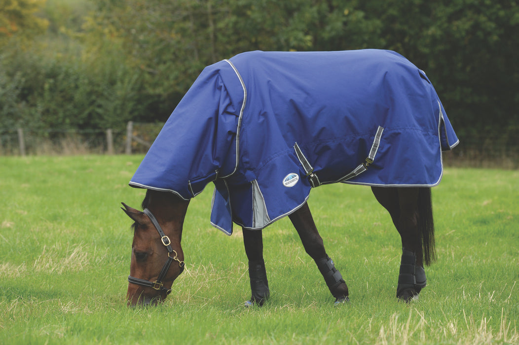 WeatherBeeta ComFiTec Premier Free II Detach-A-Neck Turnout Blanket (220g Medium) in Dark Blue with Grey/White Trim