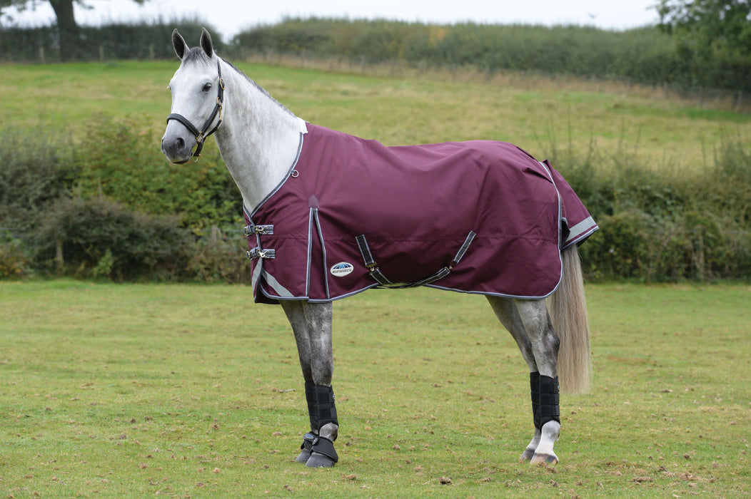 WeatherBeeta ComFiTec Plus Dynamic II Standard Neck Turnout Blanket (100g Medium-Lite) in Maroon with Grey/White Trim