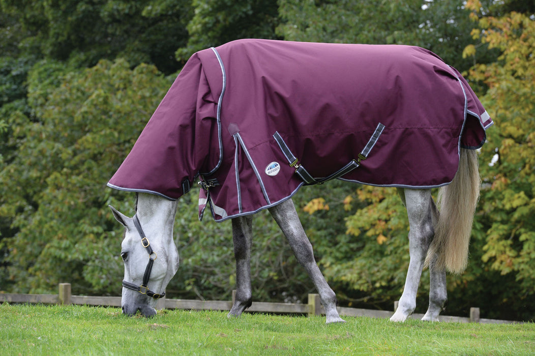 WeatherBeeta ComFiTec Plus Dynamic II Detach-A-Neck Turnout Sheet (0g Lite) in Maroon with Grey/White Trim