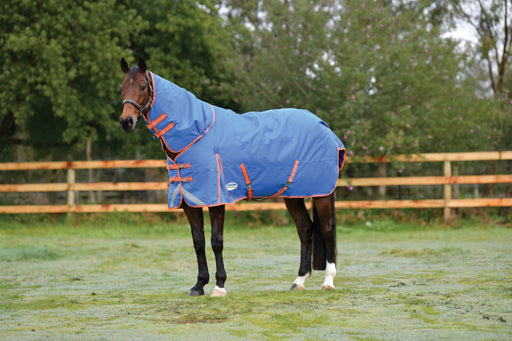 WeatherBeeta ComFiTec Plus Dynamic II Detach-A-Neck Turnout Blanket (220g Medium) in Royal Blue with Bright Orange Trim