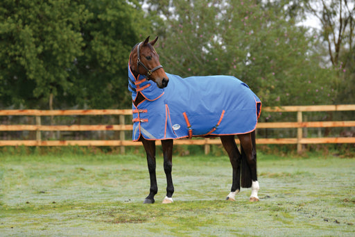 WeatherBeeta ComFiTec Plus Dynamic II Detach-A-Neck Turnout Blanket (220g Medium) in Royal Blue with Bright Orange Trim