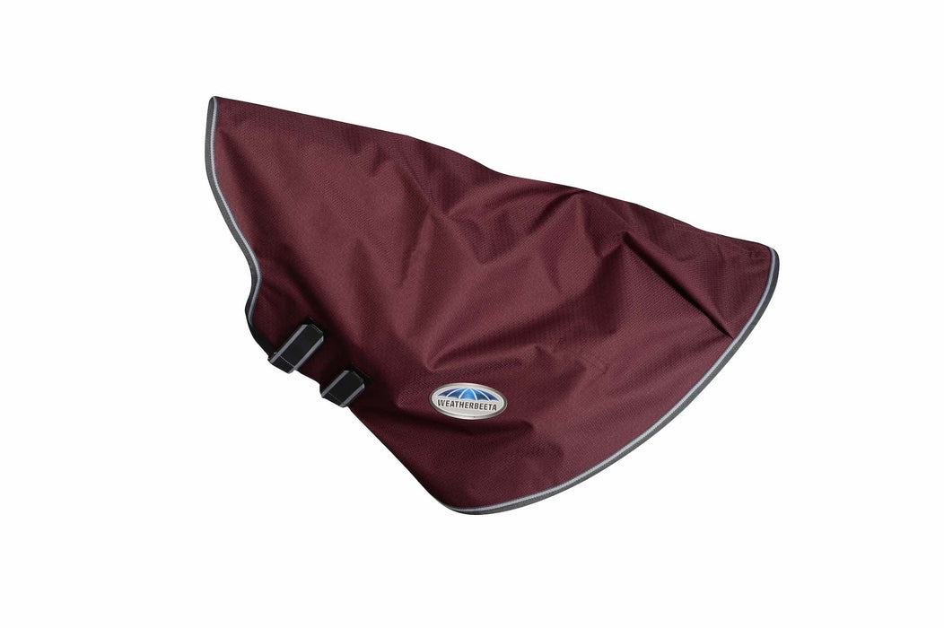 WeatherBeeta ComFiTec Plus Dynamic II Turnout Neck Rug (0g Lite) in Maroon with Grey/White Trim on White Background