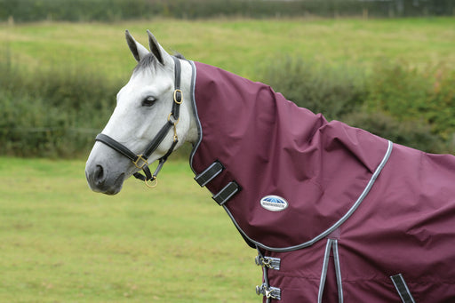 WeatherBeeta ComFiTec Plus Dynamic II Turnout Neck Rug (0g Lite) in Maroon with Grey/White Trim