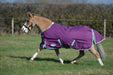 WeatherBeeta ComFiTec Premier Freedom Standard Neck Pony Turnout Blanket (220g Medium) in Purple with Navy/Mint Trim