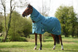 WeatherBeeta Green-Tec 1200D Detach-A-Neck Turnout Blanket (220g Medium) in Dragonfly Blue with Bottle Green Trim