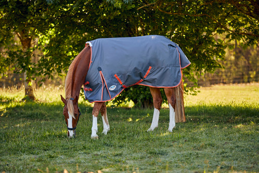 WeatherBeeta ComFiTec Essential Plus Standard Neck Turnout Blanket (220g Medium) in Grey with Orange/Blue Trim