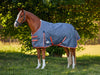 WeatherBeeta ComFiTec Essential Plus Standard Neck Turnout Blanket (220g Medium) in Grey with Orange/Blue Trim