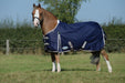 WeatherBeeta ComFiTec Essential Standard Neck Turnout Blanket (100g Medium-Lite) in Navy with Silver/Red Trim