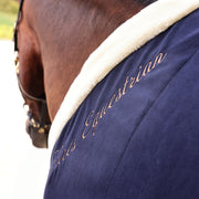 Shires Deluxe Fleece Stable Sheet (No Fill) in Navy - Closeup of SherpaFleece neck