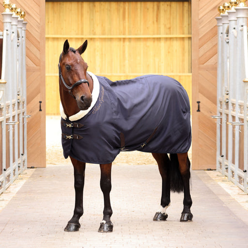 Shires Deluxe Stable Sheet (No Fill) in Navy - On horse
