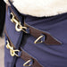Shires Deluxe Stable Sheet (No Fill) in Navy - Closeup of front closure