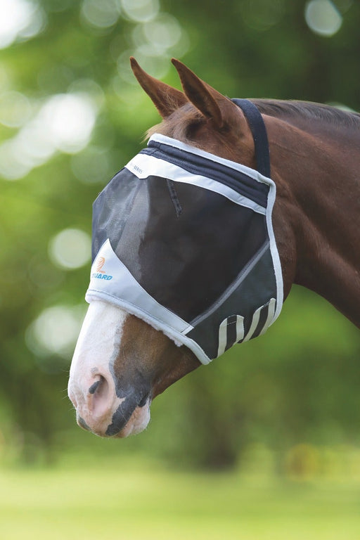 Fly Guard Pro By Shires Fine Mesh Fly Mask (Earless) in Black - On horse