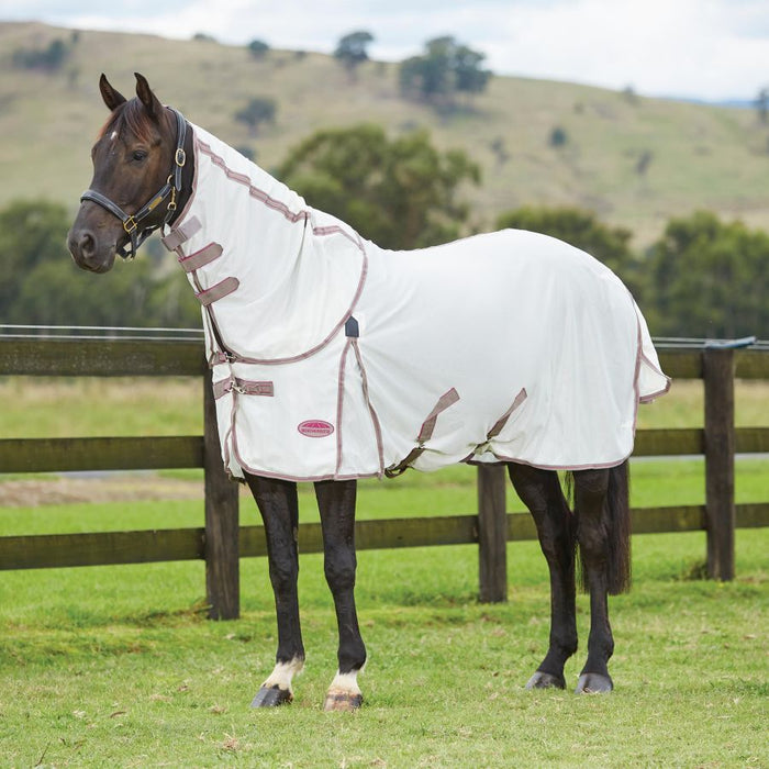 WeatherBeeta ComFiTec Airflow II Detach-A-Neck Fly Sheet (No Fill) - White with Dark Grey and Orchid Trim