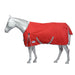 WeatherBeeta ComFiTec Classic Standard Neck Turnout Sheet (0g Lite) in Red with Silver/Navy Trim on White Background