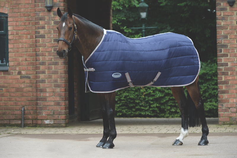 WeatherBeeta ComFiTec 210D Channel Quilt Stable Blanket (220g Medium) in Navy with Red/Silver Trim