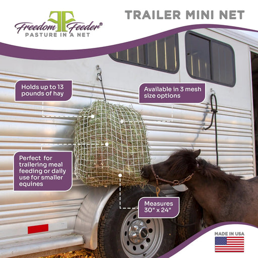 Freedom Feeder Trailer/Mini Hay Net - Slow Feed Hay Net - 2 Flake  - 3 Size Mesh Options Freedom Feeder