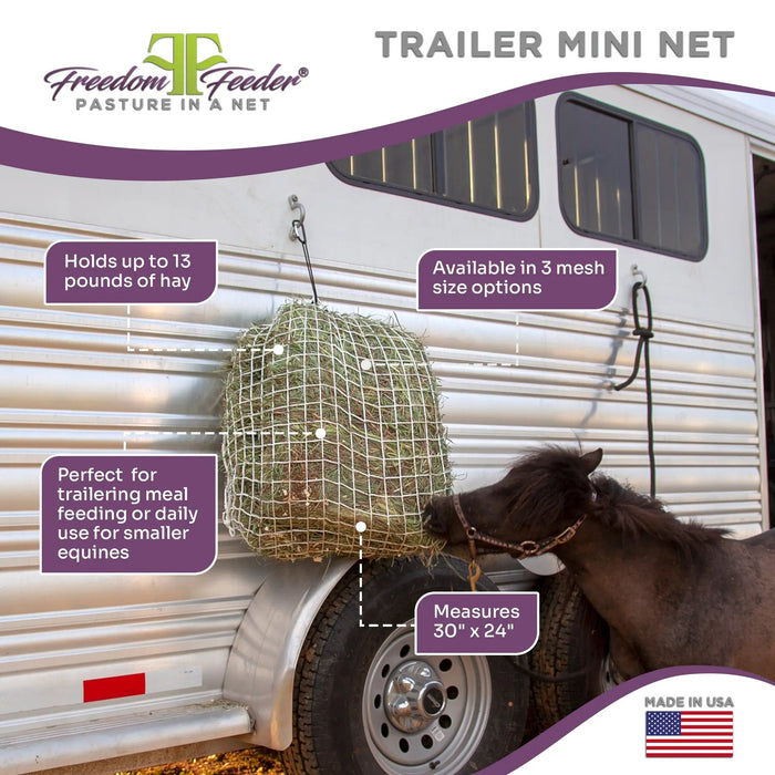 Freedom Feeder Trailer/Mini Hay Net - Slow Feed Hay Net - 2 Flake  - 3 Size Mesh Options Freedom Feeder