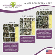 Freedom Feeder Full Bale Hay Net - Slow Feed Hay Net - 3 String Bale - 3 Size Mesh Options Freedom Feeder