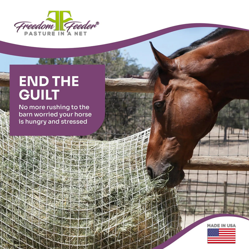Freedom Feeder Full Bale Hay Net - Slow Feed Hay Net - 3 String Bale - 3 Size Mesh Options Freedom Feeder
