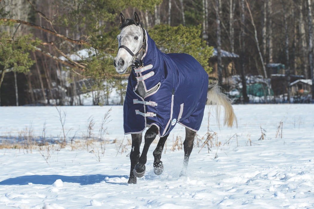 WeatherBeeta ComFiTec Essential Combo Neck Turnout Blanket (360g Heavy) in Navy with Red/Silver Trim