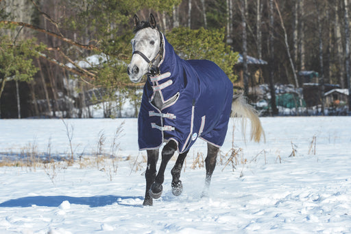 WeatherBeeta ComFiTec Essential Combo Neck Turnout Blanket (360g Heavy) in Navy with Red/Silver Trim