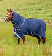 Rhino Plus Vari-Layer Turnout Blanket (250g Medium, 150g Hood) in Navy (Titanium Grey/Classic Blue)