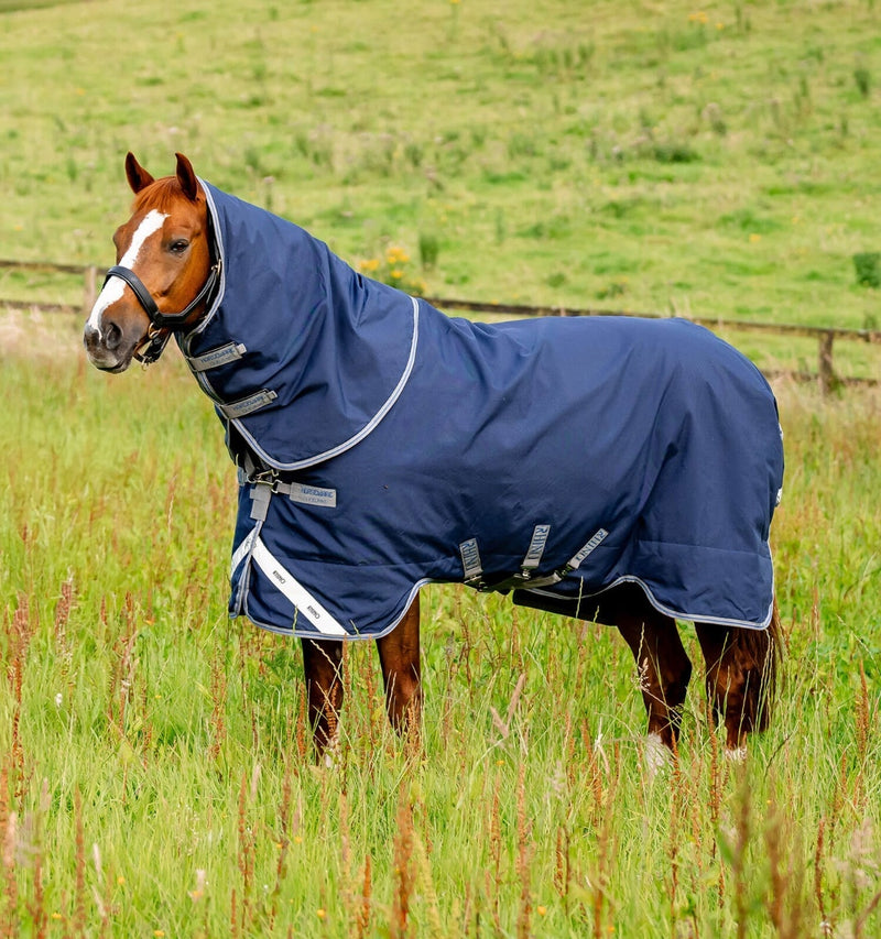 Rhino Plus Vari-Layer Turnout Blanket (250g Medium, 150g Hood) in Navy (Titanium Grey/Classic Blue)
